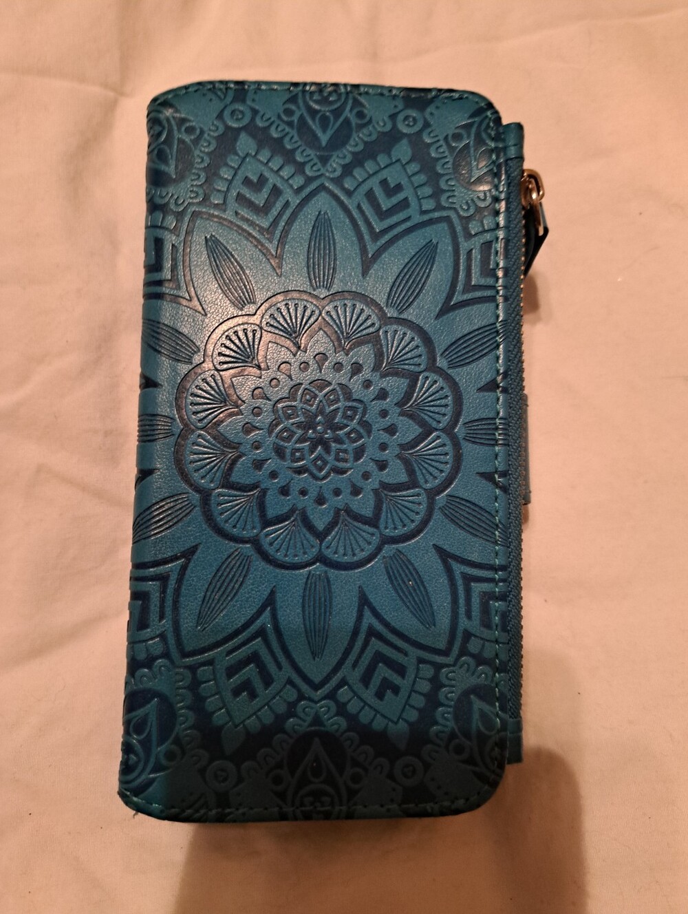 Teal Embossed Floral Mandala Zip Wallet Phone Case-Samsung Galaxy A53
